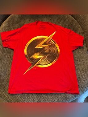 DC Comics Red Tee with Gold Flash Emblem